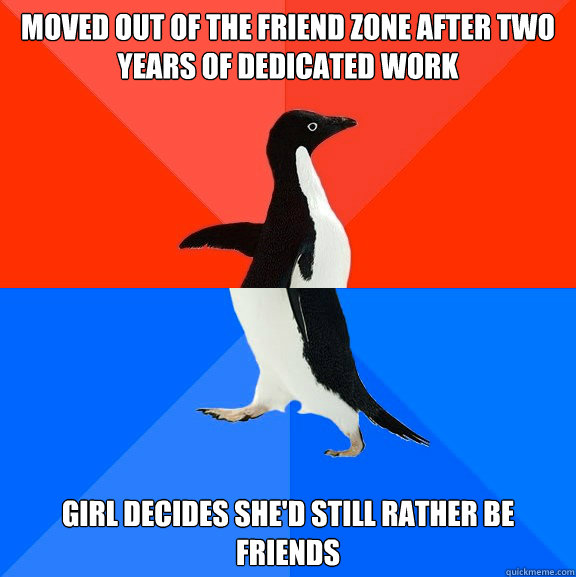 Moved out of the friend zone after two years of dedicated work Girl decides she'd still rather be friends  Socially Awesome Awkward Penguin