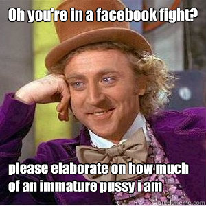 Oh you're in a facebook fight? please elaborate on how much of an immature pussy i am  