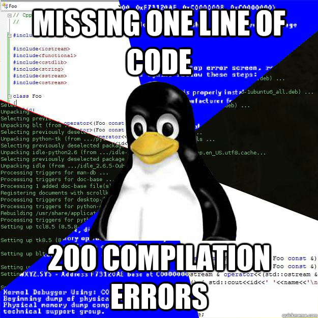 missing one line of code 200 compilation errors - missing one line of code 200 compilation errors  Computer Science Penguin