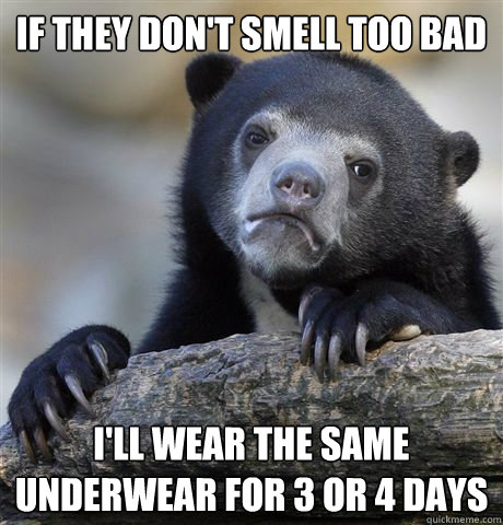 IF they don't smell too bad I'll wear the same underwear for 3 or 4 days  Confession Bear