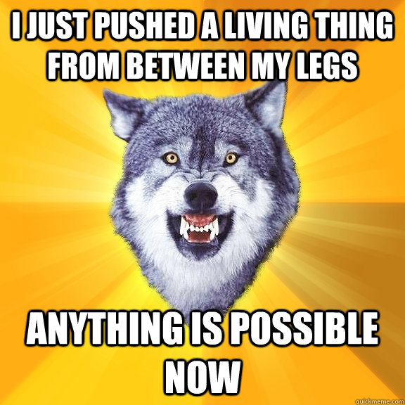 i just pushed a living thing from between my legs anything is possible now - i just pushed a living thing from between my legs anything is possible now  Courage Wolf