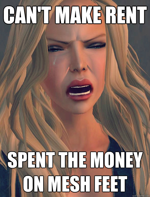 Can't make rent spent the money on mesh feet  secondlifeproblems