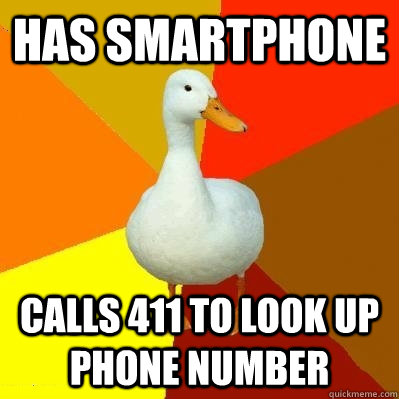 has smartphone Calls 411 to look up phone number  Tech Impaired Duck