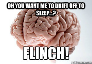 Oh you want me to drift off to sleep...? FLINCH! - Oh you want me to drift off to sleep...? FLINCH!  Scumbag Brain Strikes Again!