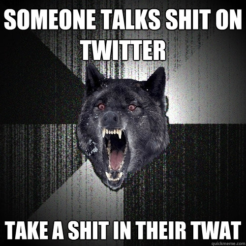 someone talks shit on twitter take a shit in their twat  Insanity Wolf