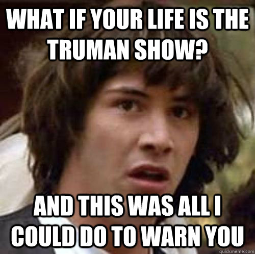 What If your life IS the Truman show? and this was all I could do to warn you  conspiracy keanu