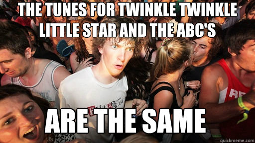 The tunes for twinkle twinkle little star and the abc's are the same  Sudden Clarity Clarence