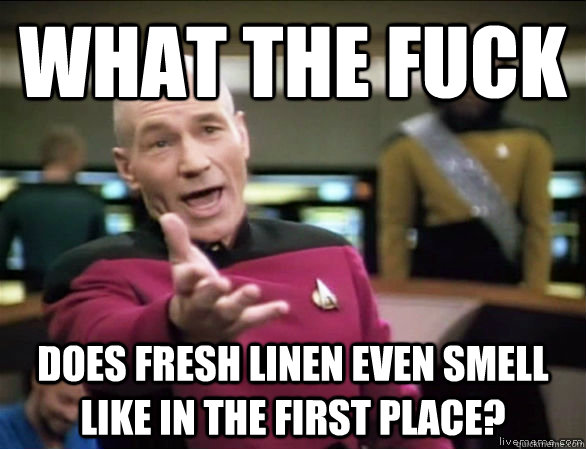 what the fuck does fresh linen even smell like in the first place?  Annoyed Picard HD