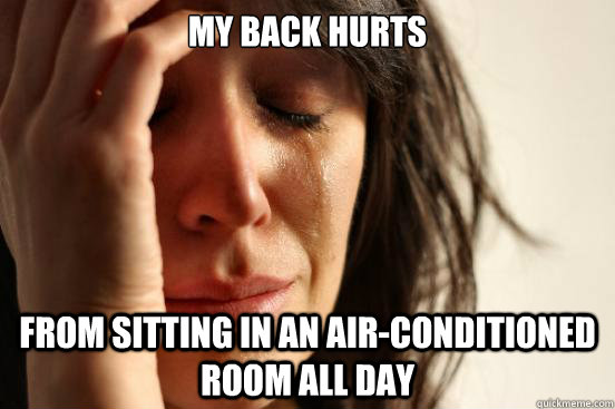 My back hurts from sitting in an air-conditioned room all day   First World Problems