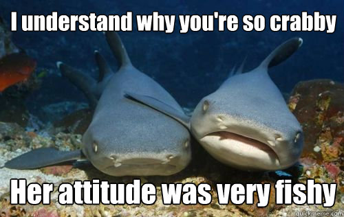 I understand why you're so crabby Her attitude was very fishy  Compassionate Shark Friend