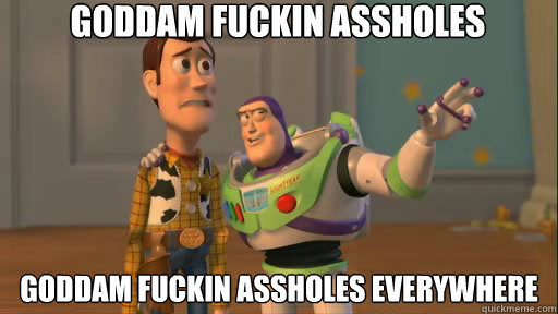 goddam fuckin assholes goddam fuckin assholes everywhere  Everywhere
