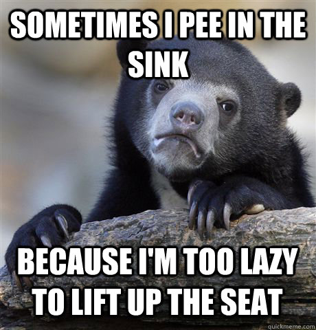Sometimes I pee in the sink  because i'm too lazy to lift up the seat  Confession Bear