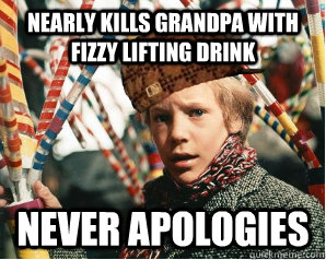 nearly kills grandpa with fizzy lifting drink never apologies   