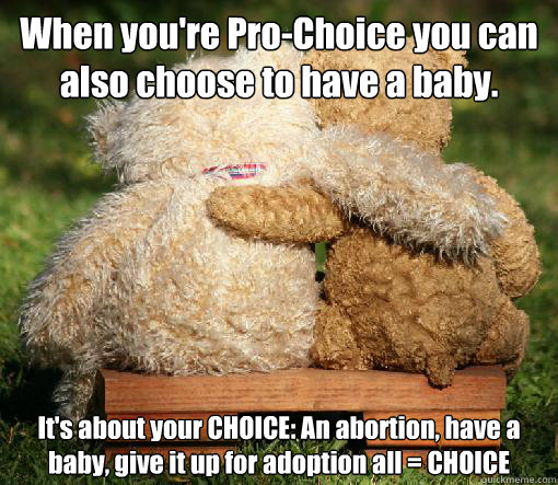 When you're Pro-Choice you can also choose to have a baby. It's about your CHOICE: An abortion, have a baby, give it up for adoption all = CHOICE  Pro-Choice Teddy Bear