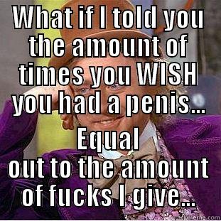 WHAT IF I TOLD YOU THE AMOUNT OF TIMES YOU WISH YOU HAD A PENIS... EQUAL OUT TO THE AMOUNT OF FUCKS I GIVE... Condescending Wonka
