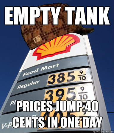 Empty Tank Prices jump 40 cents in one day  