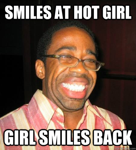 smiles at hot girl girl smiles back  