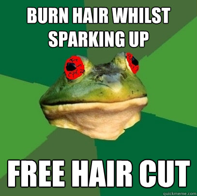 Burn hair whilst sparking up Free hair cut - Burn hair whilst sparking up Free hair cut  Foul Stoner Frog