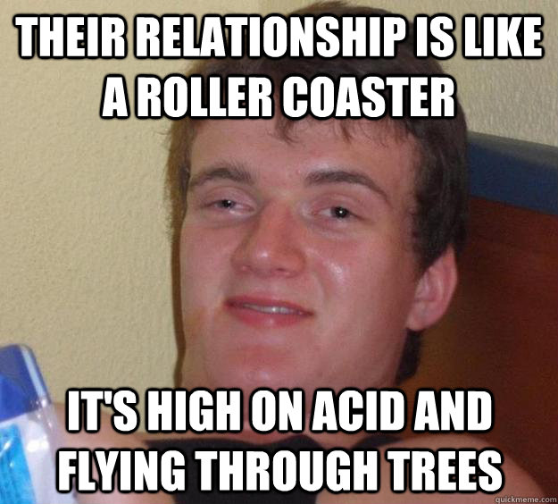 Their relationship is like a roller coaster It's high on acid and flying through trees - Their relationship is like a roller coaster It's high on acid and flying through trees  10 Guy