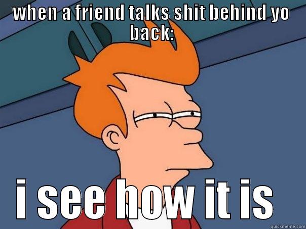 friend betrayal - WHEN A FRIEND TALKS SHIT BEHIND YO BACK: I SEE HOW IT IS  Futurama Fry