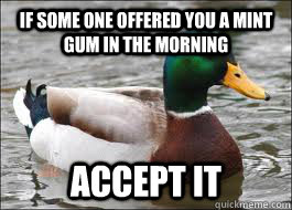 if some one offered you a mint gum in the morning accept it  Good Advice Duck