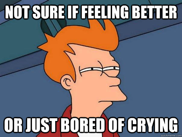 Not sure if feeling better or just bored of crying  Futurama Fry