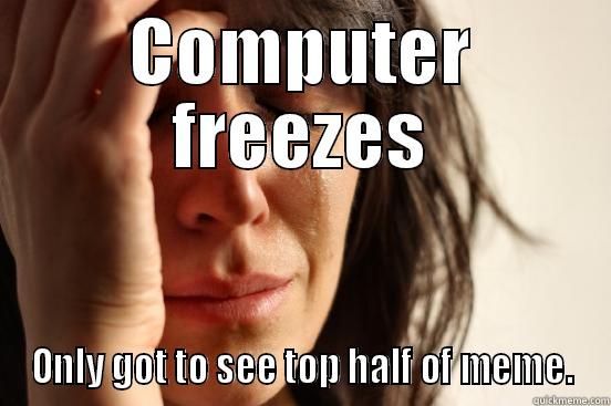 COMPUTER FREEZES ONLY GOT TO SEE TOP HALF OF MEME. First World Problems