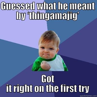 GUESSED WHAT HE MEANT BY ‘THINGAMAJIG’ GOT IT RIGHT ON THE FIRST TRY Success Kid