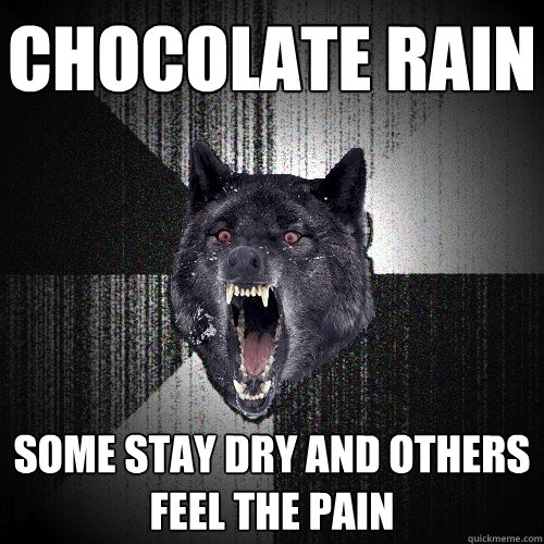CHOCOLATE RAIN Some stay dry and others feel the pain
  Insanity Wolf