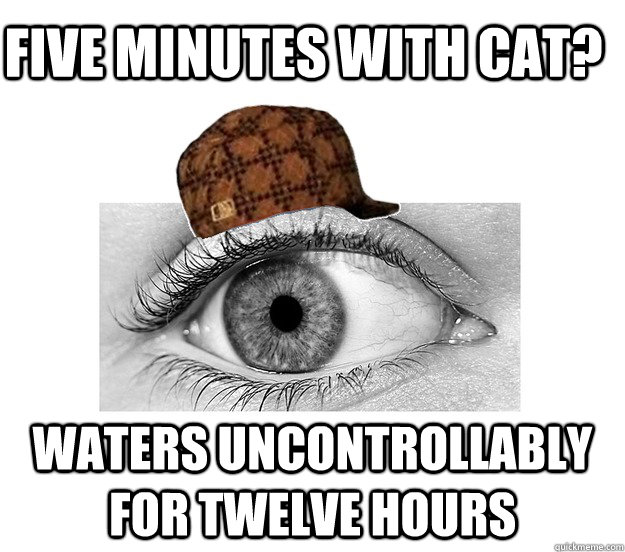 Five minutes with cat? Waters uncontrollably for twelve hours - Five minutes with cat? Waters uncontrollably for twelve hours  Scumbag Eyeball