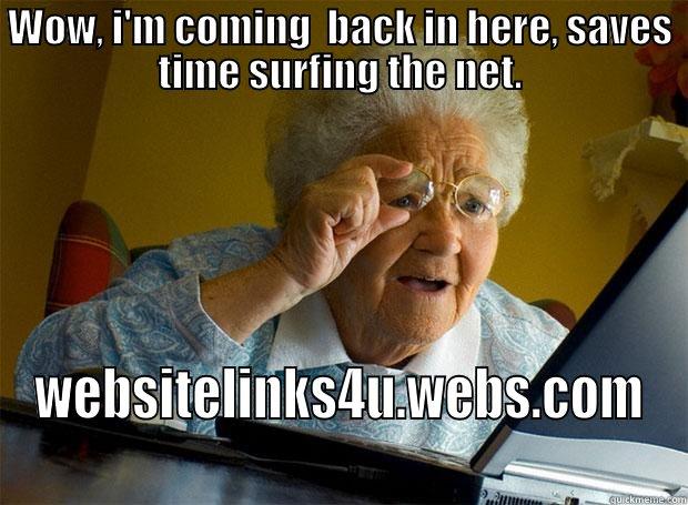 WOW, I'M COMING  BACK IN HERE, SAVES TIME SURFING THE NET. WEBSITELINKS4U.WEBS.COM Grandma finds the Internet