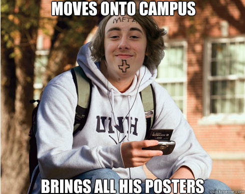 Moves onto campus brings all his posters - Moves onto campus brings all his posters  Freshman Metalhead