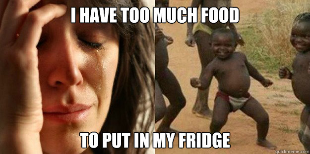 I have too much food To put in my fridge  First World Problem Third World Success food in water