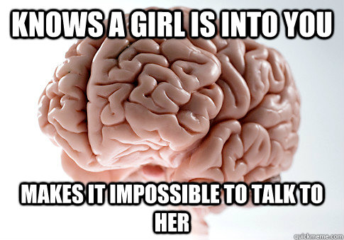 KNOWS A GIRL IS INTO YOU MAKES IT IMPOSSIBLE TO TALK TO HER  Scumbag Brain