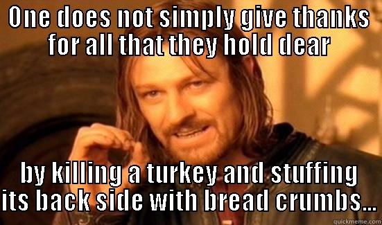 ONE DOES NOT SIMPLY GIVE THANKS FOR ALL THAT THEY HOLD DEAR BY KILLING A TURKEY AND STUFFING ITS BACK SIDE WITH BREAD CRUMBS... Boromir