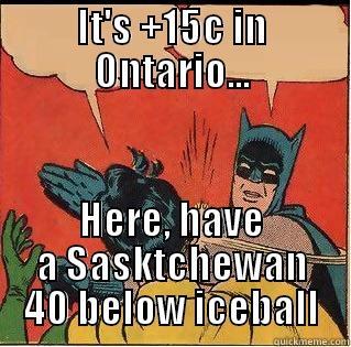 IT'S +15C IN ONTARIO... HERE, HAVE A SASKTCHEWAN 40 BELOW ICEBALL Slappin Batman