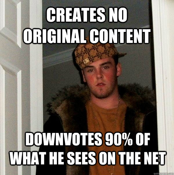 Creates no original content Downvotes 90% of what he sees on the net  Scumbag Steve