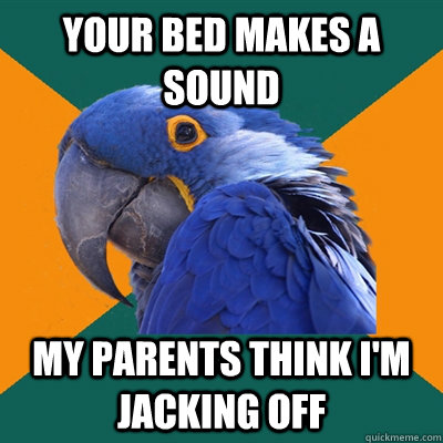 Your bed makes a sound my parents think i'm jacking off  Paranoid Parrot