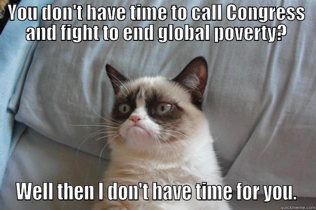 YOU DON'T HAVE TIME TO CALL CONGRESS AND FIGHT TO END GLOBAL POVERTY? WELL THEN I DON'T HAVE TIME FOR YOU. Grumpy Cat
