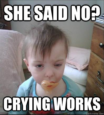 She said no? Crying works  Party Toddler