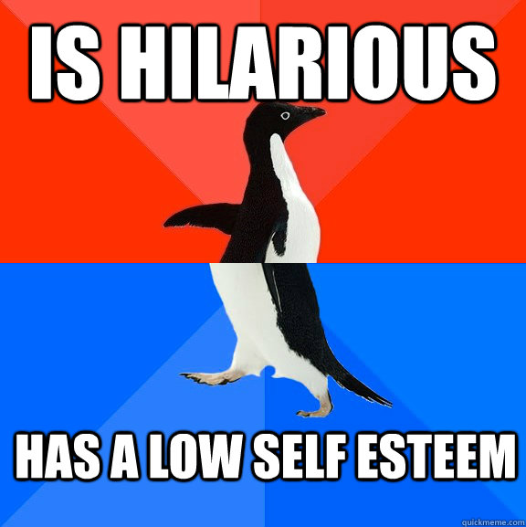 Is hilarious  Has a low self esteem   Socially Awesome Awkward Penguin