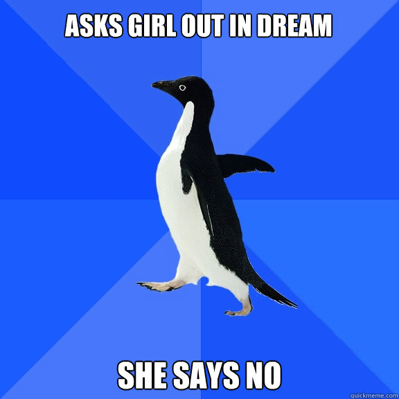 asks girl out in dream she says no  Socially Awkward Penguin