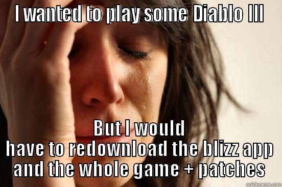 I WANTED TO PLAY SOME DIABLO III BUT I WOULD HAVE TO REDOWNLOAD THE BLIZZ APP AND THE WHOLE GAME + PATCHES First World Problems