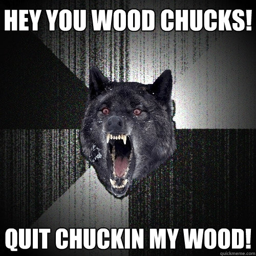 hey you wood chucks! quit chuckin my wood!  Insanity Wolf