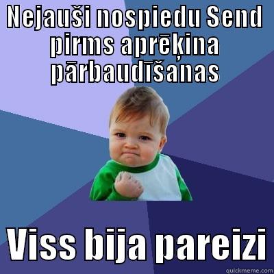 NEJAUŠI NOSPIEDU SEND PIRMS APRĒĶINA PĀRBAUDĪŠANAS   VISS BIJA PAREIZI Success Kid