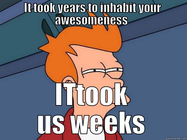 IT TOOK YEARS TO INHABIT YOUR AWESOMENESS  ITTOOK US WEEKS Futurama Fry