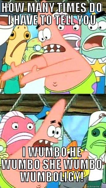 HOW MANY TIMES DO I HAVE TO TELL YOU I WUMBO HE WUMBO SHE WUMBO WUMBOLIGY! Push it somewhere else Patrick