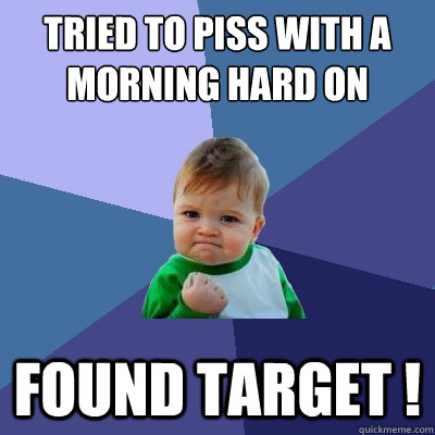 Tried to piss with a morning hard on  found target !  Success Kid