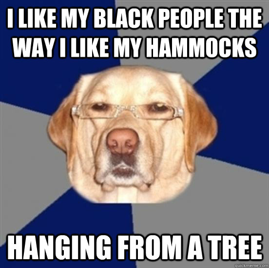 I like my black people the way i like my hammocks hanging from a tree  Racist Dog