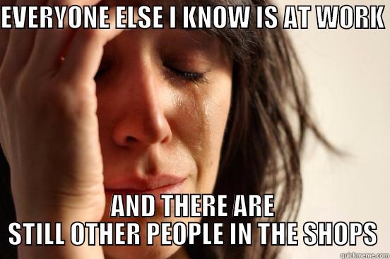 EVERYONE ELSE I KNOW IS AT WORK  AND THERE ARE STILL OTHER PEOPLE IN THE SHOPS First World Problems